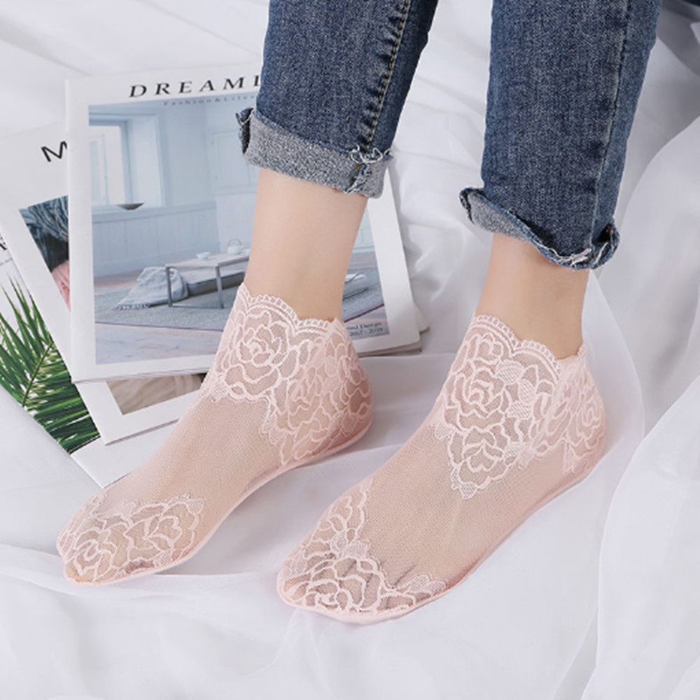 Kadın Dantel Gül Desenli İnce  - Invisibility Sock Loafer incelemesi ve fiyatı